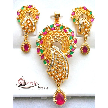 Gold Pendant Set with Rubies Emeralds and Diamonds